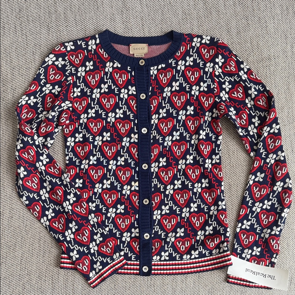 Authentic Gucci Heart Pattern Sweater - Red and Blue